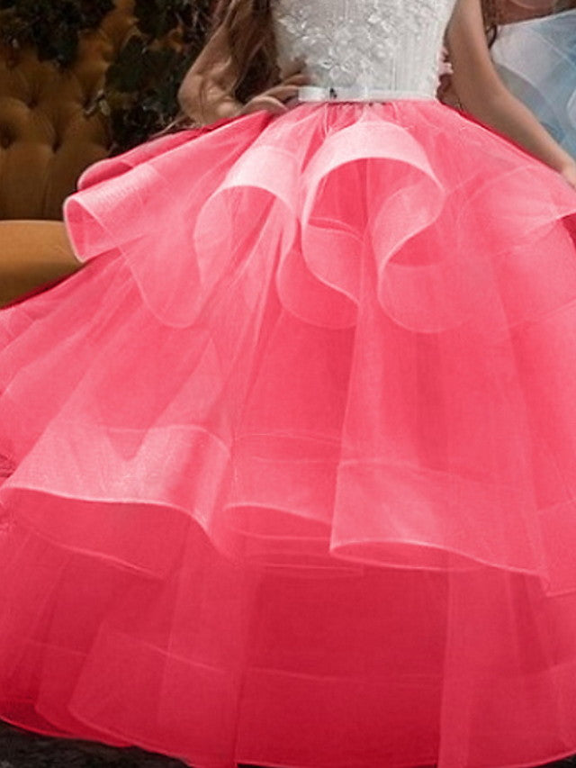 Princess Sleeveless Jewel Neck Flower Girl Dress - Polyester with Bow Embroidery