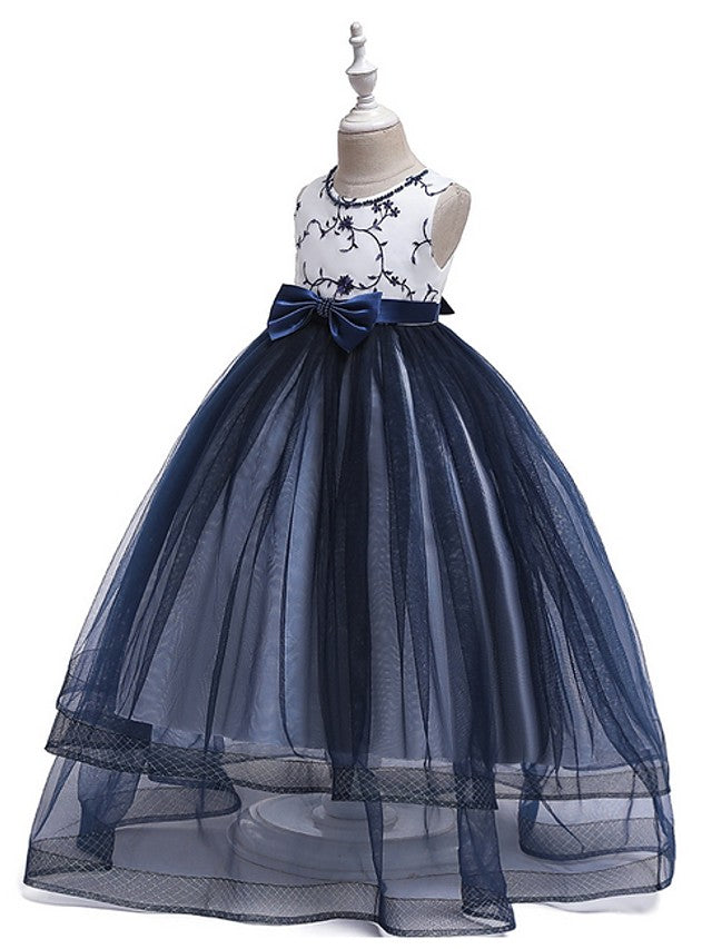 Daida Princess Jewel Sleeveless Flower Girl Dress with Bow and Tulle