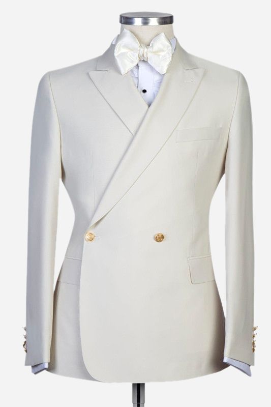 White Peaked Lapel Slim Fit Wedding Suit for Men by Lawrence