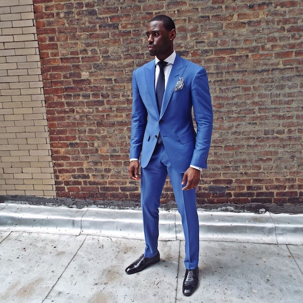 2 Piece Royal Blue Mens Summer Wedding Suit with Peaked Lapel