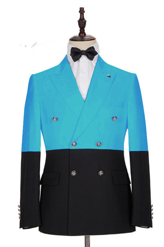 Elegant Double Breasted Fitted Suit for Prom - Blue