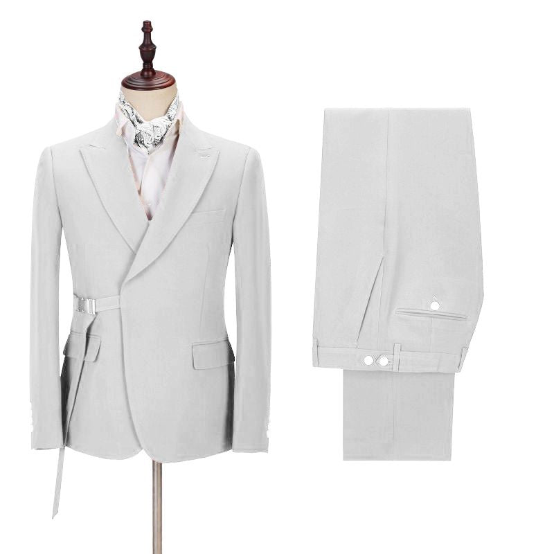 New Arrive Silver Reception Suits With Peaked Lapel and Adjustable Buckle