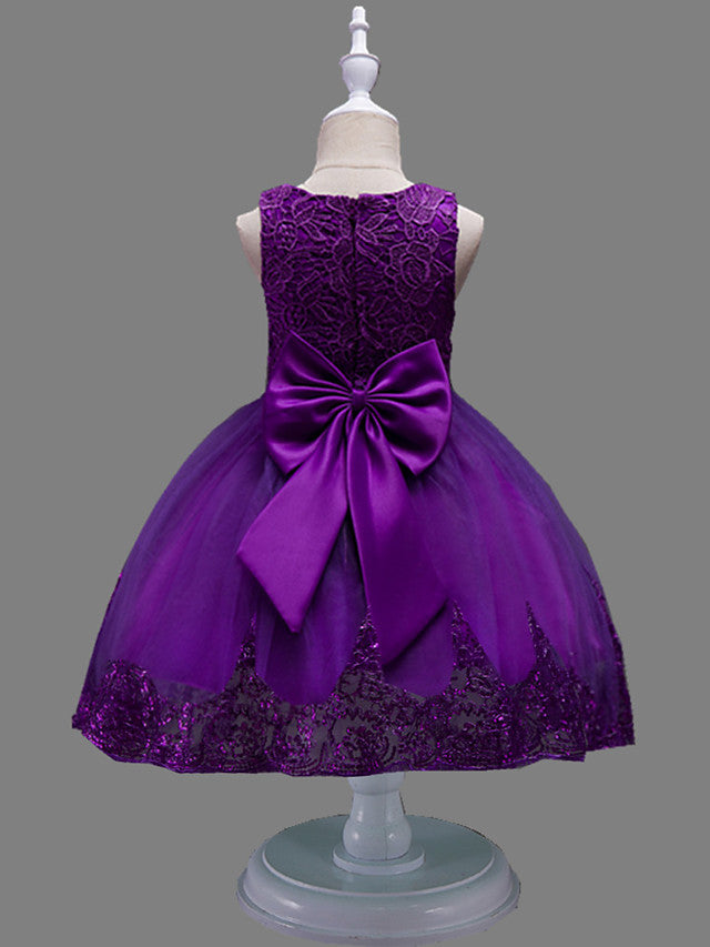 Princess Midi Lace/Tulle Jewel Neck Dress for Wedding/Birthday with Petal/Lace/Embroidery