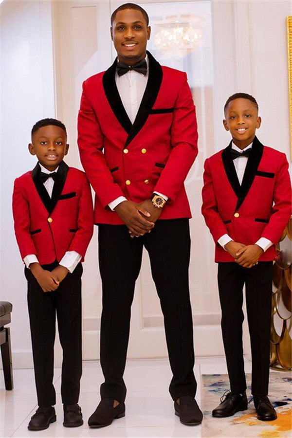 Fancy Red Double Breasted Best Fitted Wedding Suits with Black Lapel