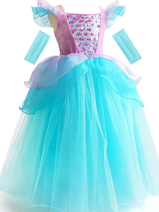 Short Sleeve Scoop Neck Flower Girl Dress with Ruffles and Paillette for Ball Gowns - Floor Length