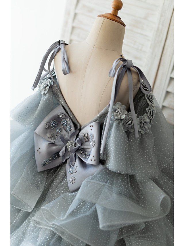 Gorgeous Ball Gown Sleeveless Spaghetti Strap Flower Girl Dresses Tulle with Bow Beading Flower