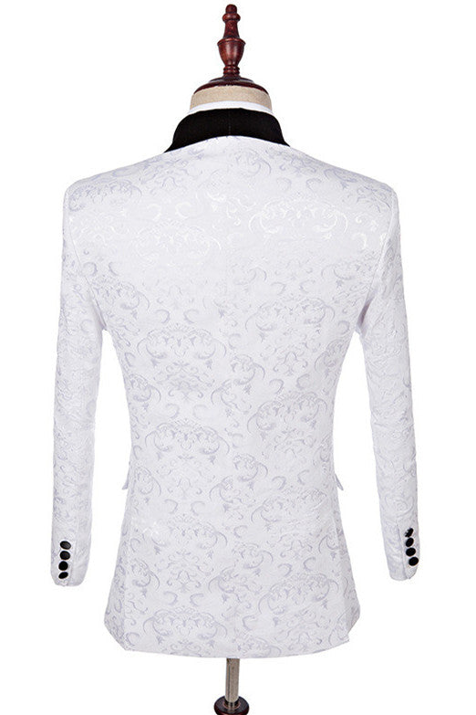 Dillon White Three-Piece Jacquard Shawl Lapel Wedding Suit