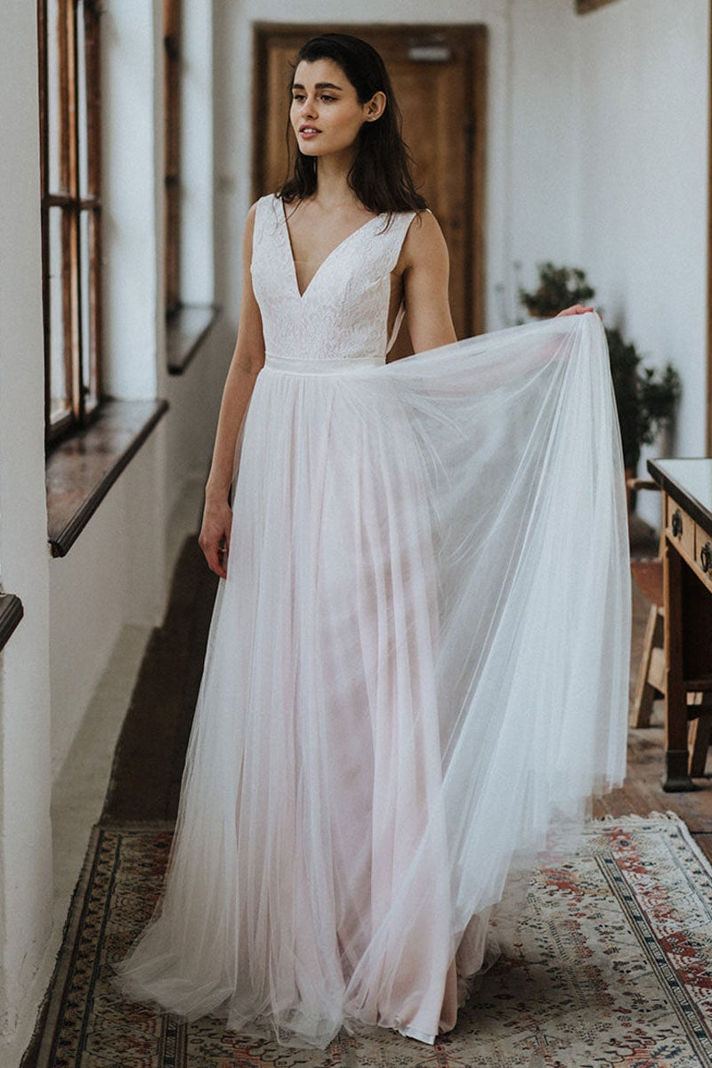 Beautiful Lace Open Back Wedding Dress for the Beach
