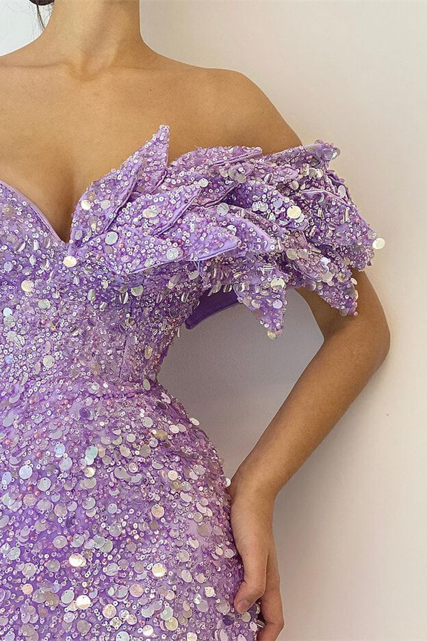 Pretty Lilac V-Neck Off-The-Shoulder Mermaid Prom Dress