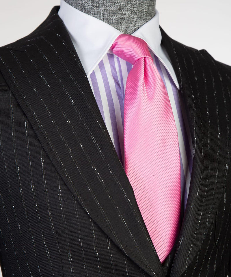 Ernest Modern Black Stripe 3-Pieces Men Suits with Peaked Lapel Slim Fit