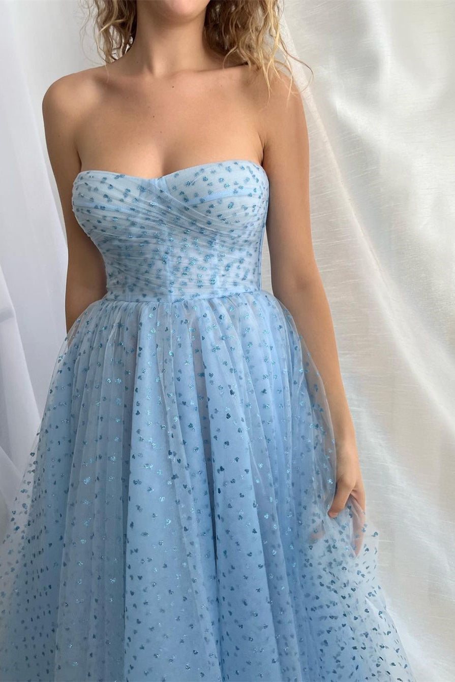 Baby Blue A-Line Prom Dress w/ Split Long Detachable Sleeves