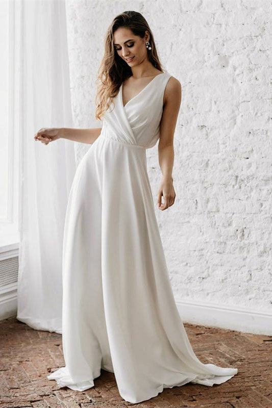 Sleeveless Long V-Neck Wedding Dress for Your Special Day