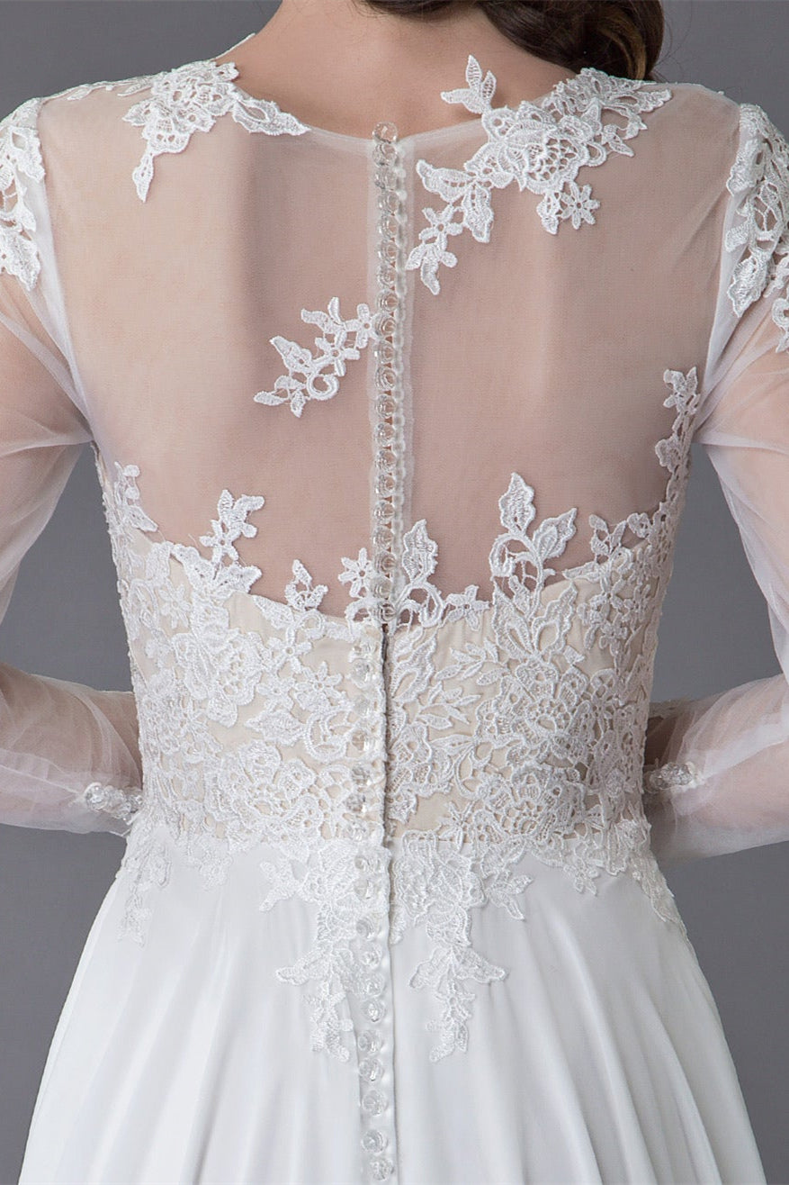 Elegant Lace Slit Long Sleeves Wedding Dress