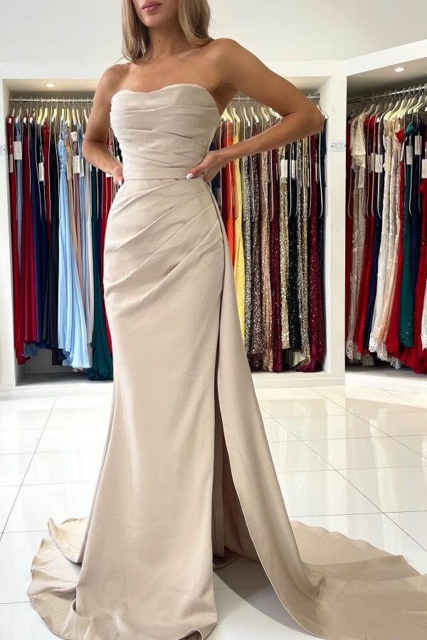 Mermaid Elegant Strapless Evening Dress On Sale with Split