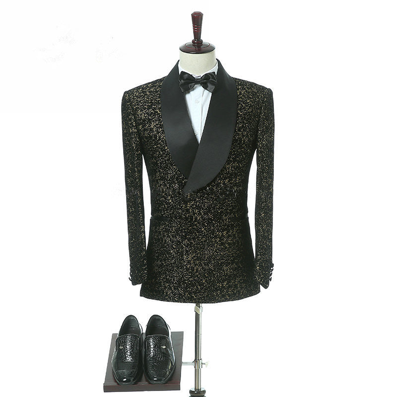 Elegant Black Slim Fit Double Breasted Wedding Tuxedo with Shawl Lapel