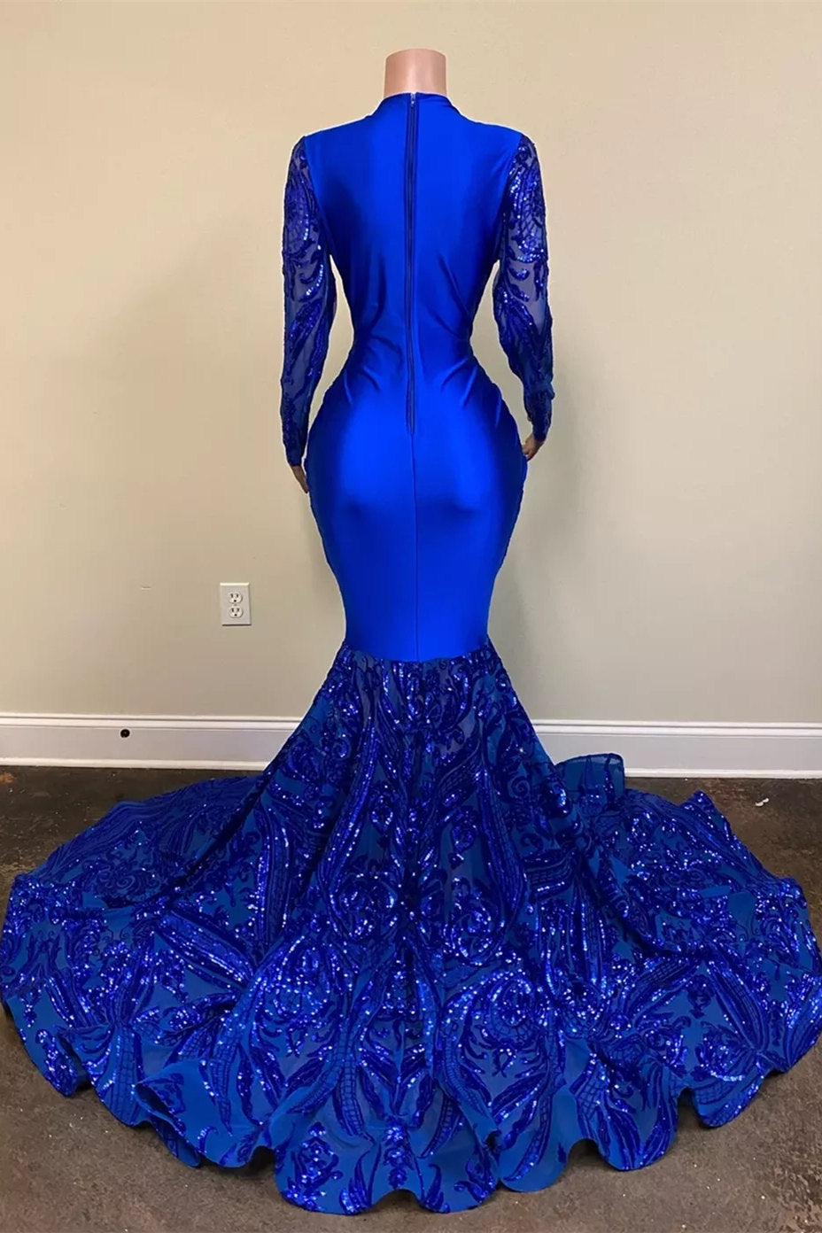 Royal Blue Sequins Prom Dress with Long Sleeves