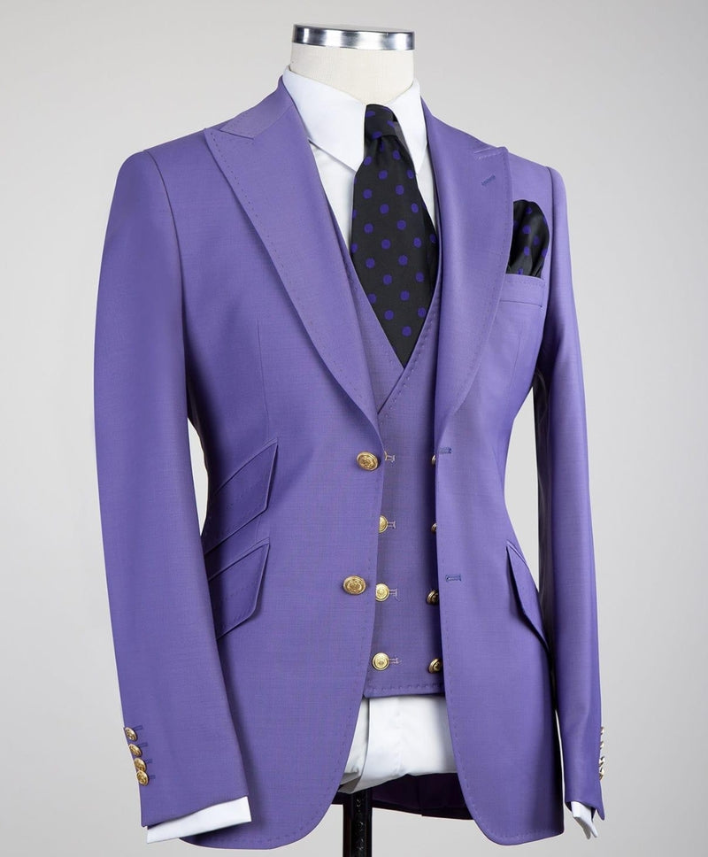 Best Fitted Men Suits - Clifford Chic Purple Peaked Lapel Three Pieces