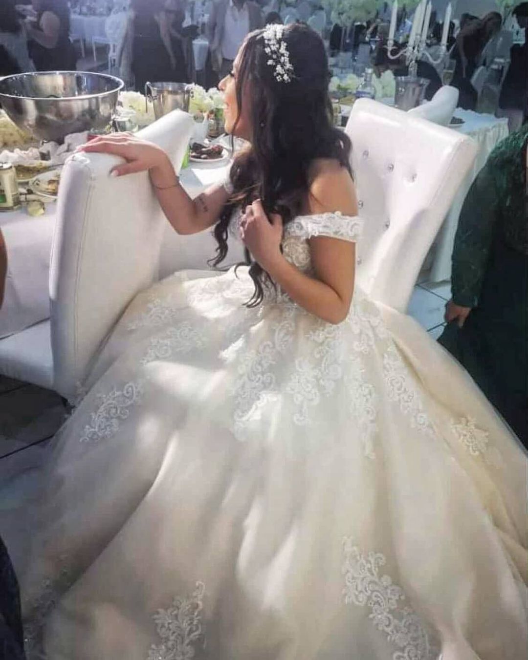 Modest Off-The-Shoulder Tulle Princess Wedding Dress with Lace