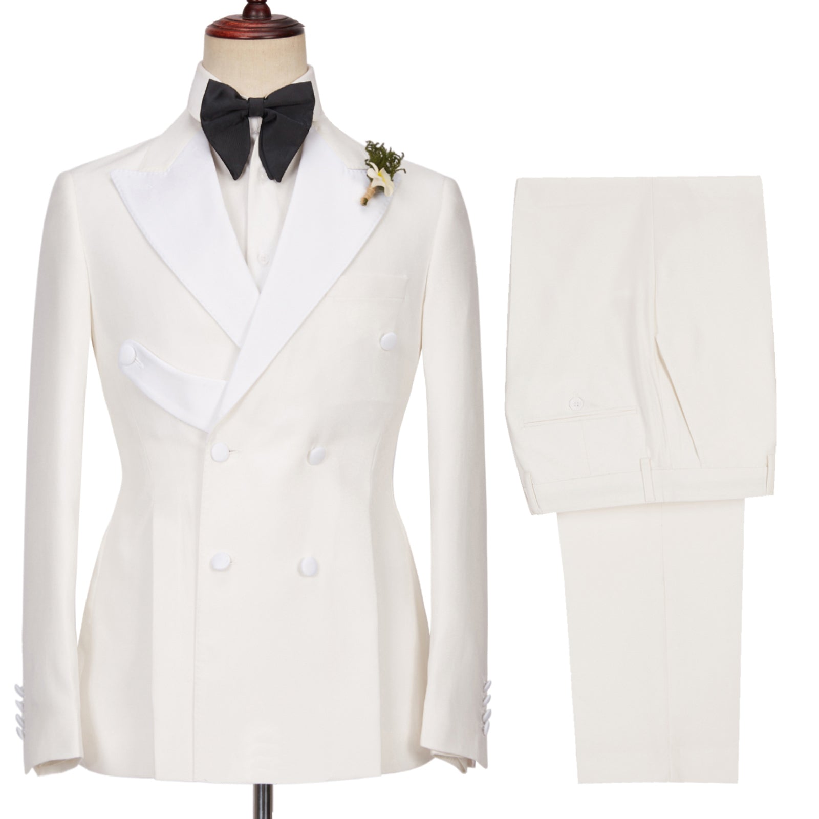 Alejandro Chic White Two-Piece Wedding Suits with Peaked Lapel Double Breasted