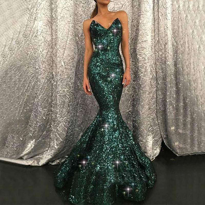 Gorgeous Dark Green Sweetheart Mermaid Sequins Prom Dress