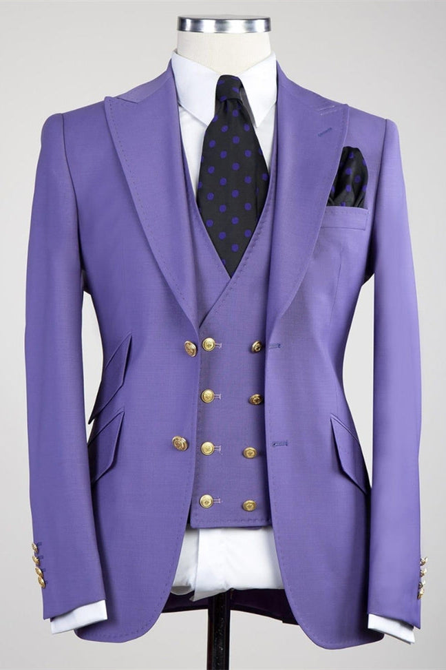 Best Fitted Men Suits - Clifford Chic Purple Peaked Lapel Three Pieces