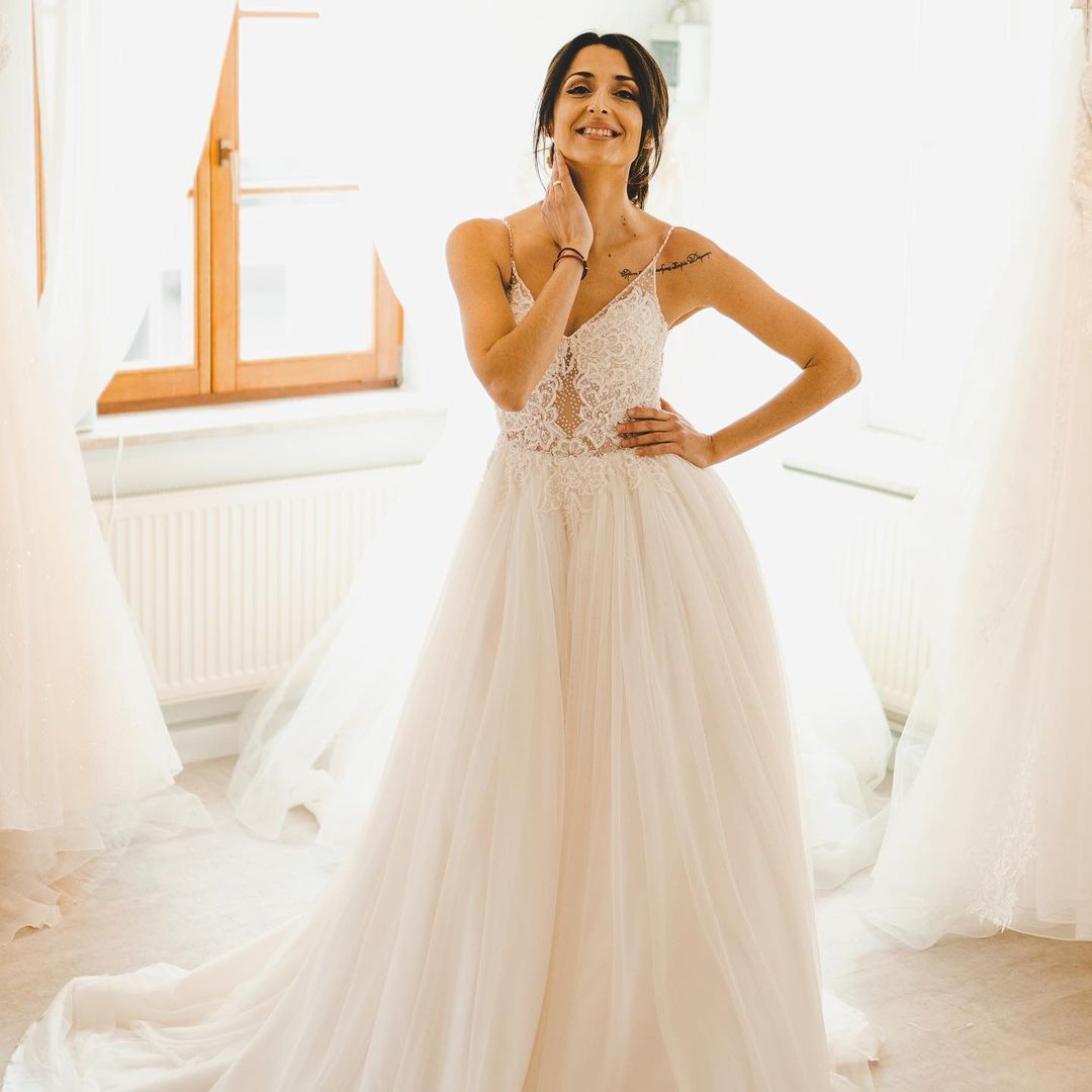 Modest A-line Spaghetti Straps Wedding Dress with Tulle