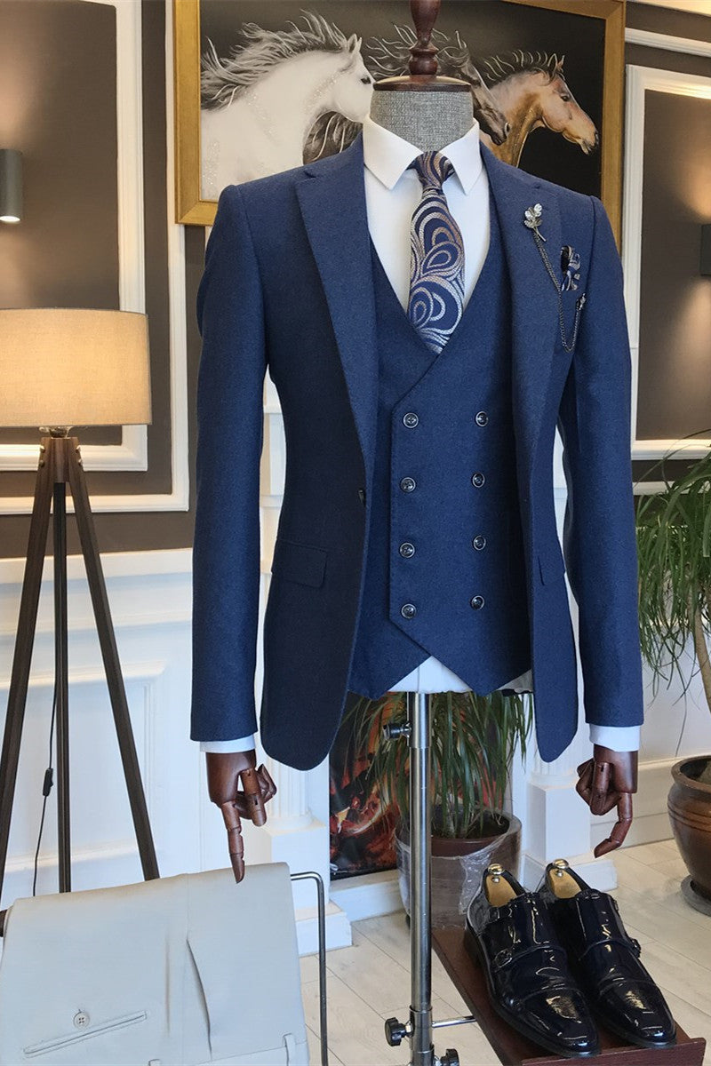 Modern Blue 3-pieces Notch Lapel Suits for Business - Cary
