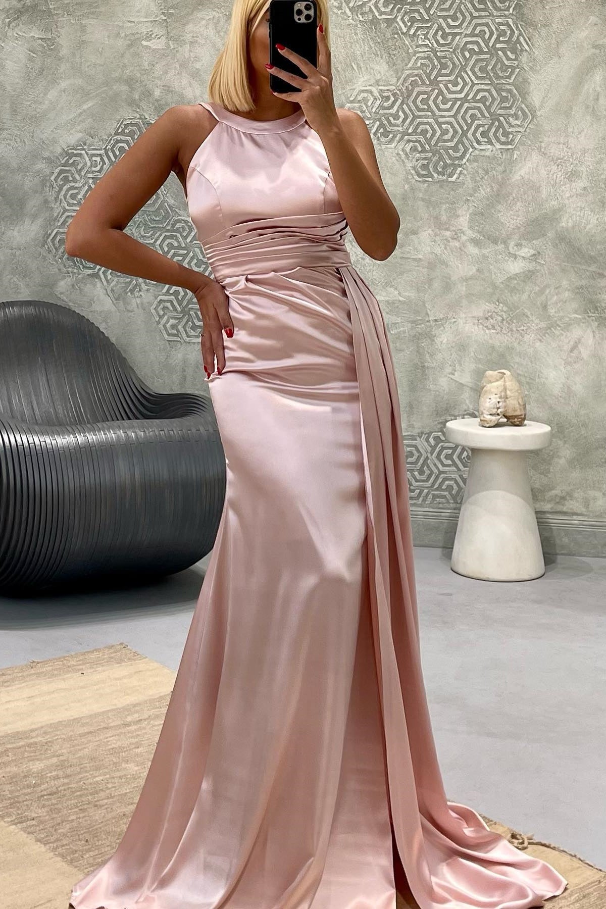 GorgeousJewel Strapless Mermaid Long Prom Dress with Pleated Detail