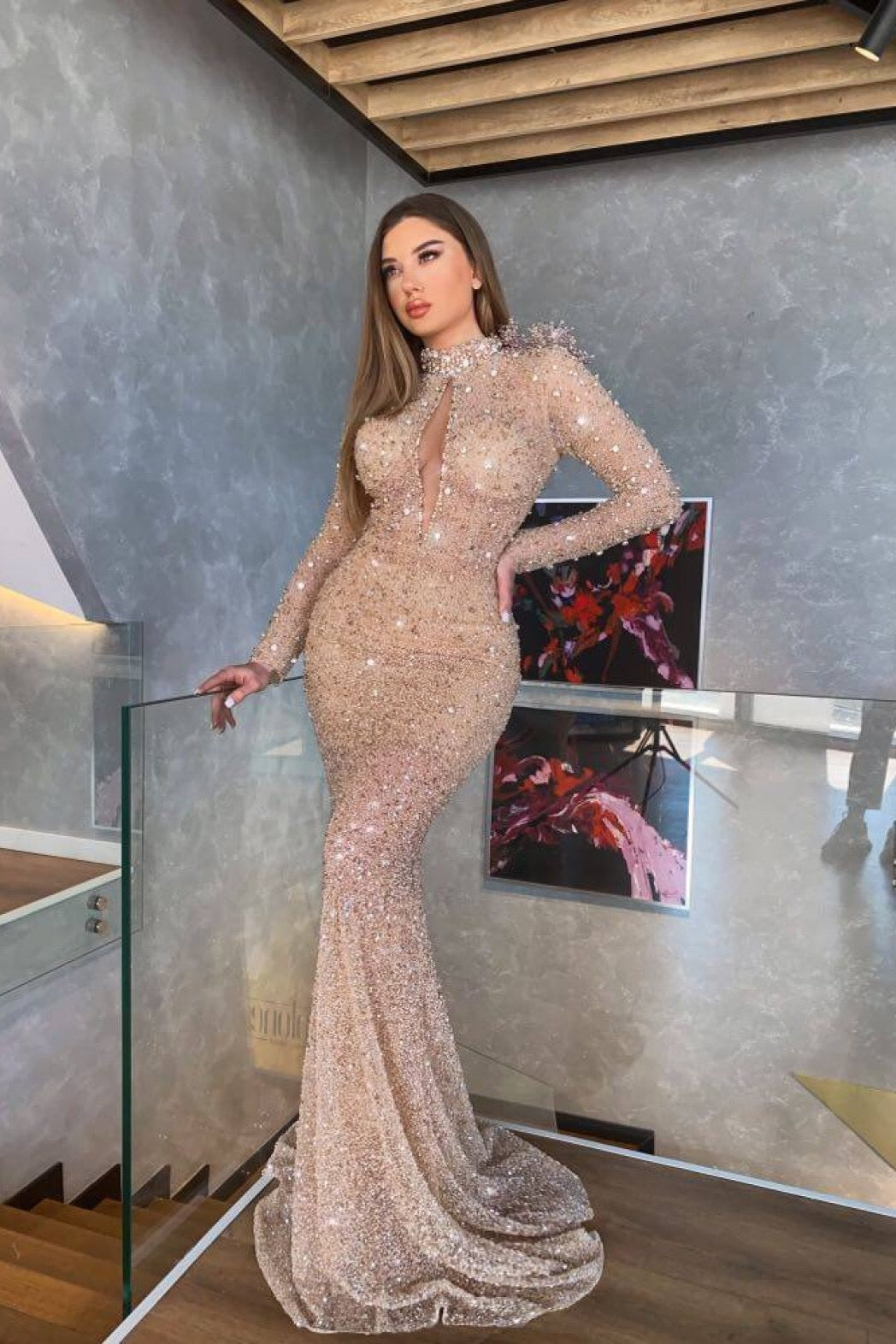 Shine Bright in a Mermaid Long Sleeve Sequins Prom Dress