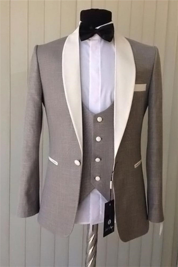 Elegant Brown Shawl Lapel Tuxedo With One Button for Weddings