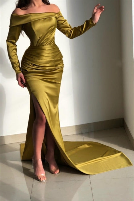 Long Sleeves Split Mermaid Prom Dress Court