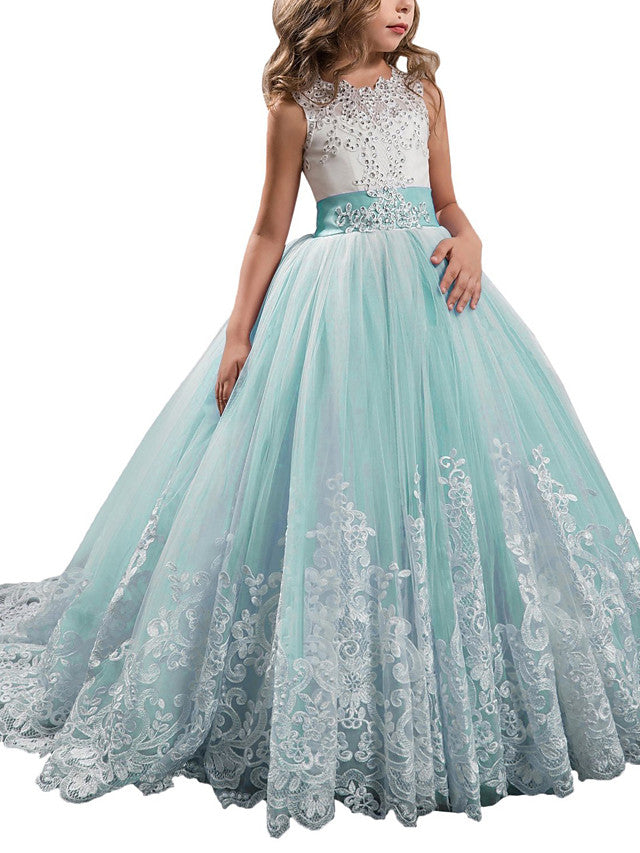 Princess Jewel Pageant Flower Girl Dresses with Sleeveless Bow