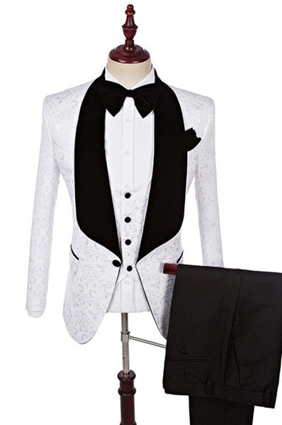 Dillon White Three-Piece Jacquard Shawl Lapel Wedding Suit