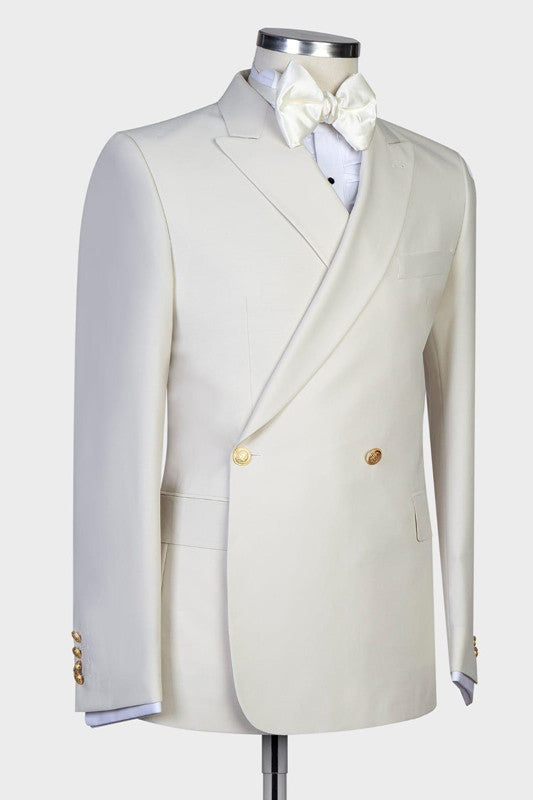 White Peaked Lapel Slim Fit Wedding Suit for Men by Lawrence