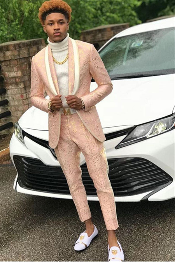 David Beckham's Royal Wedding Suit with Pink Jacquard Lapel Shawl