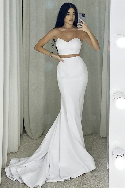 Stunning Two Pieces Mermaid Prom Dress - White