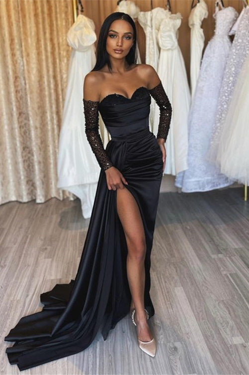 Glamorous Black Sequins Mermaid Evening Dress With Split