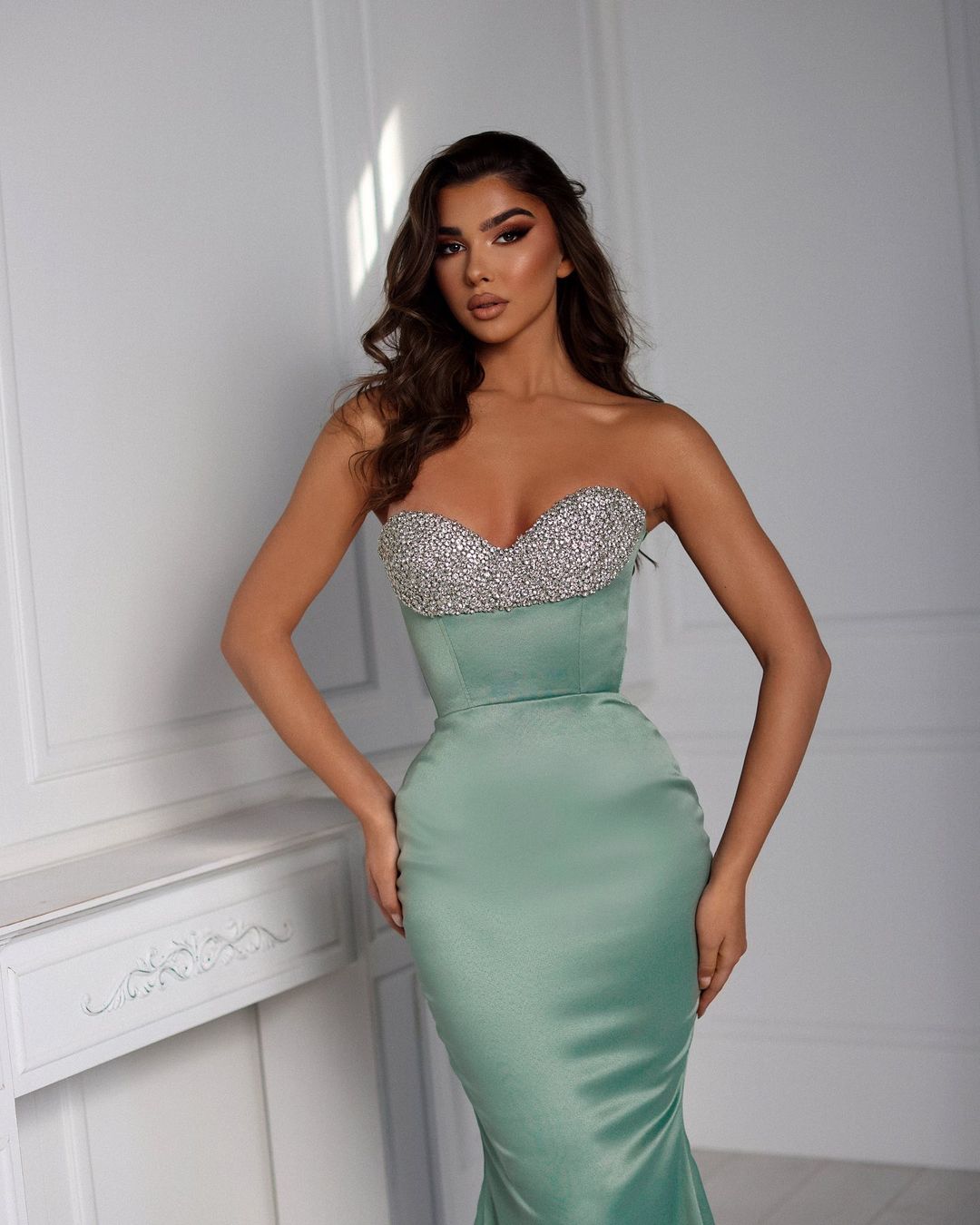 Look Dreamy in Sweetheart Sage Mermaid A Line Prom Dress with Pearls