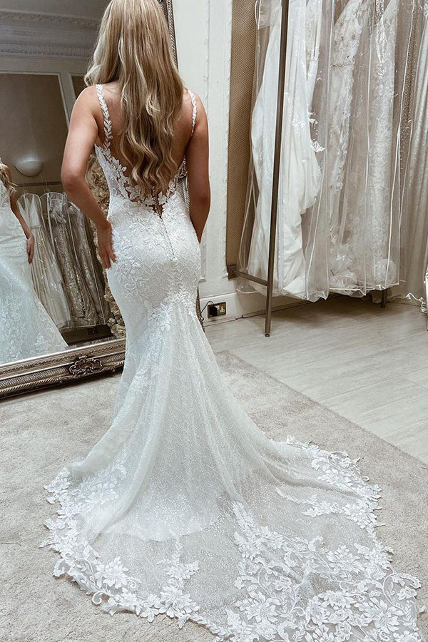 Sleeveless Tulle Appliques Bateau Mermaid Wedding Dress