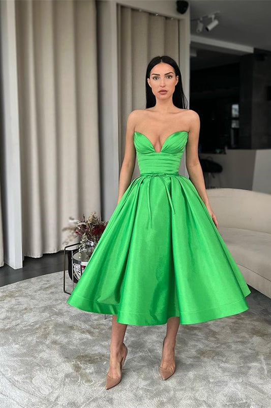 A-Line Sweetheart Green Evening Dress with Pockets