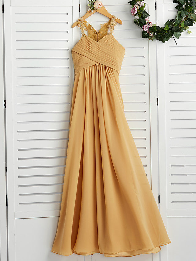 A-Line Halter Neck Flower Girl Dress with Chiffon and Appliques
