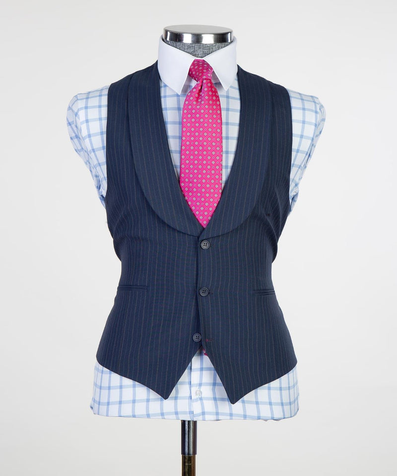 Easy Fit Business Men Suits: Freddie Fashion Style Dark Navy Peaked Lapel
