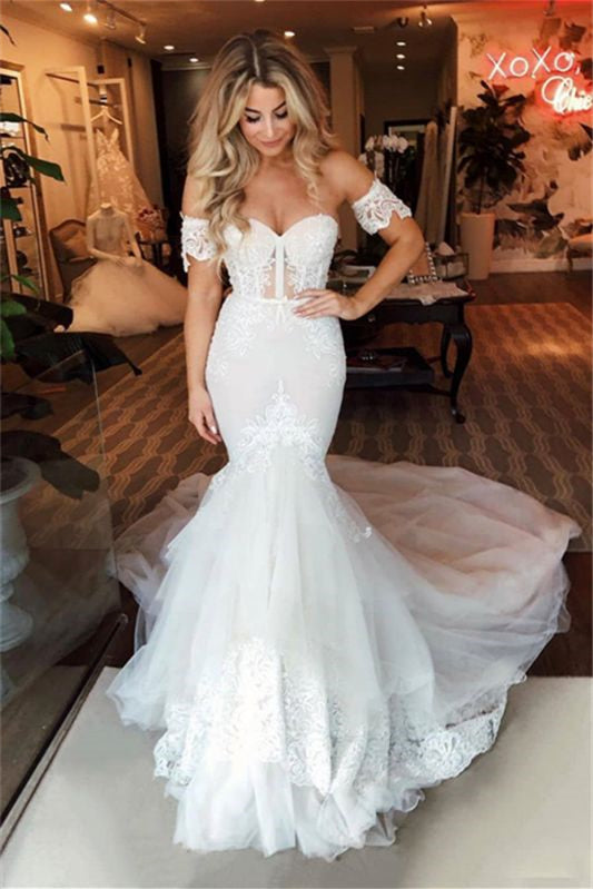 Gorgeous Mermaid Lace Sweetheart Wedding Dress with Detachable Sleeves