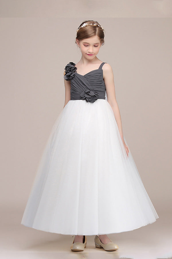Beautiful Ankle Length Straps Flower Girl Dress in Tulle