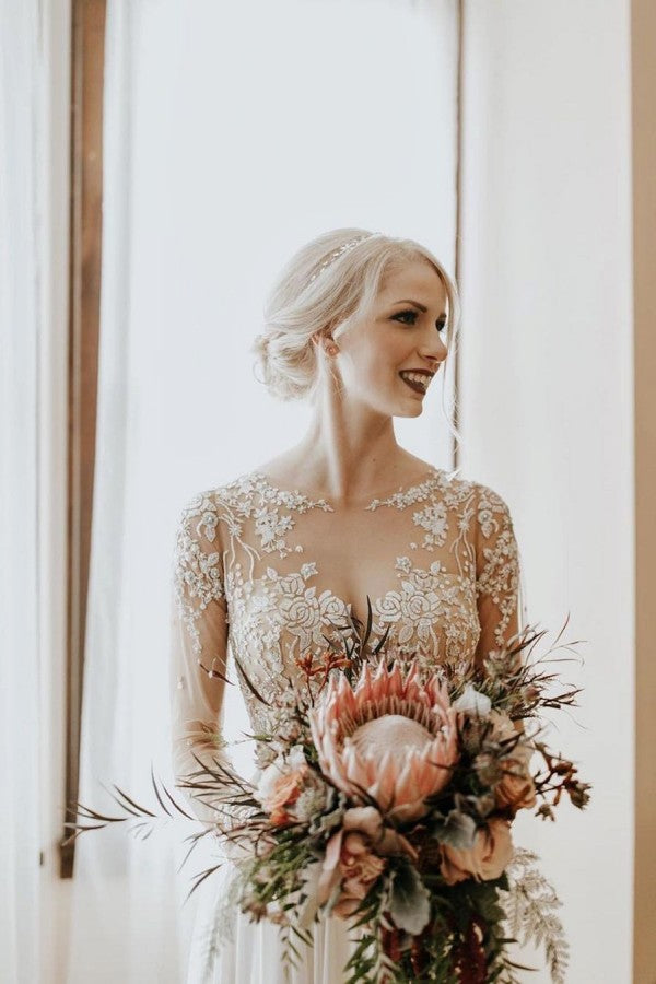 Beautiful A-Line Chiffon Wedding Dress with Lace Appliques