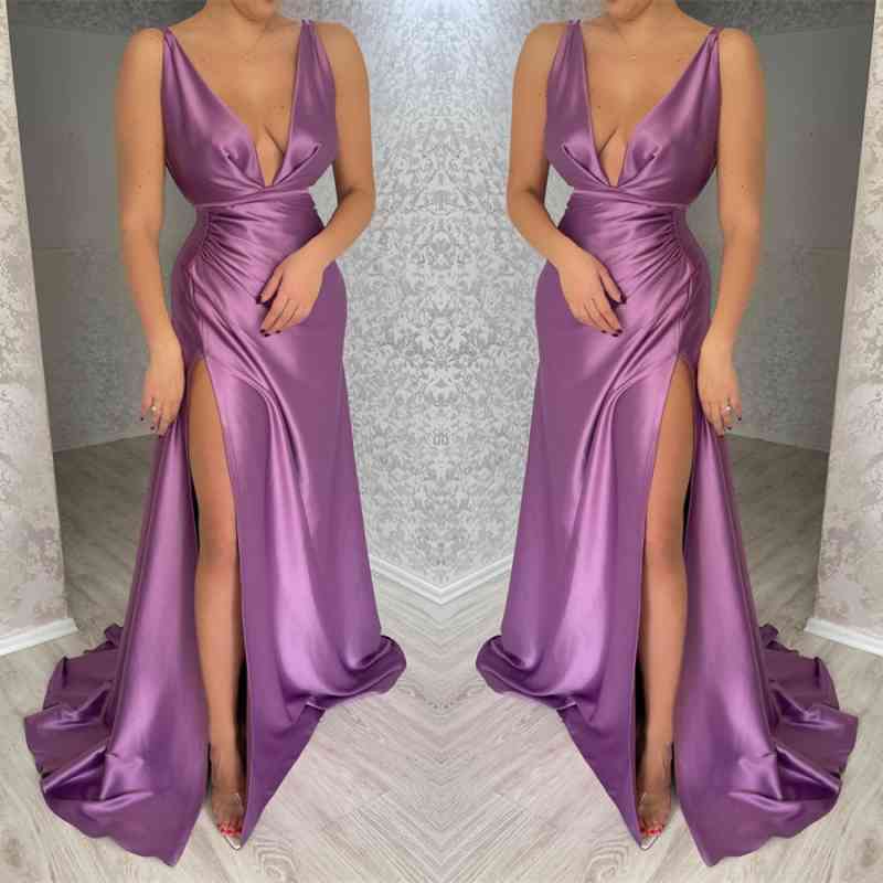Amazing Deep V-Neck Sleeveless Evening Dress Mermaid Long with Slit