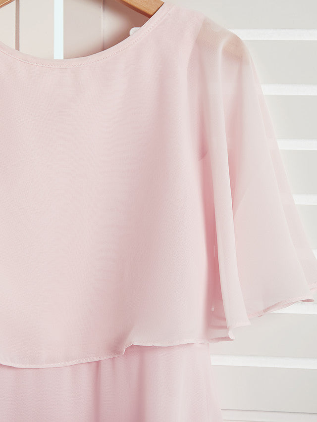 A-Line Jewel Half Sleeves Dress with Ruffles for Flower Girls