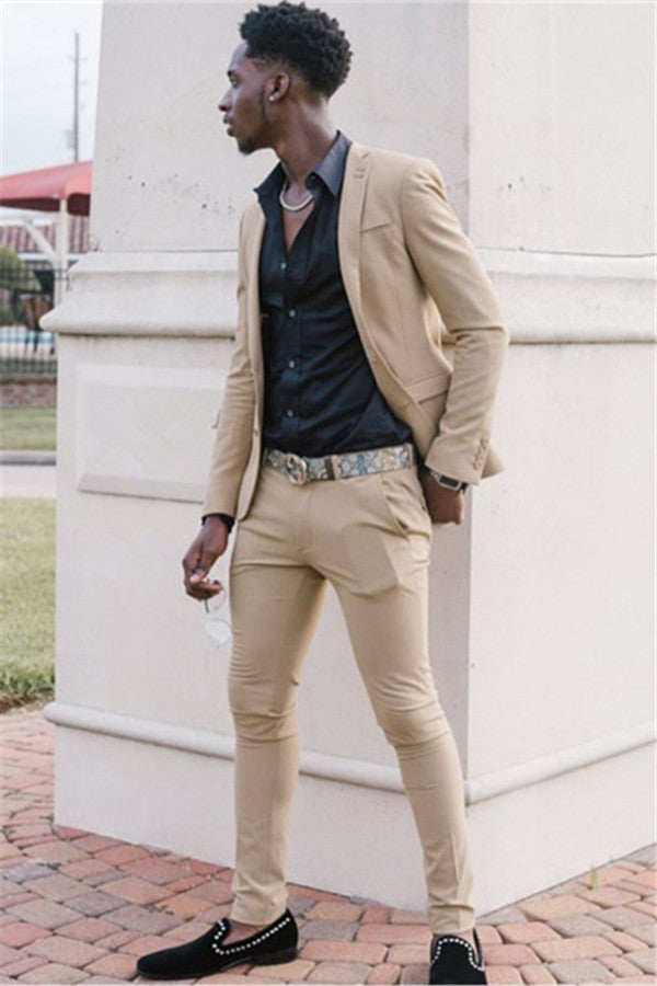 Elegant 2-Piece Khaki Groom & Groomsmen Suits