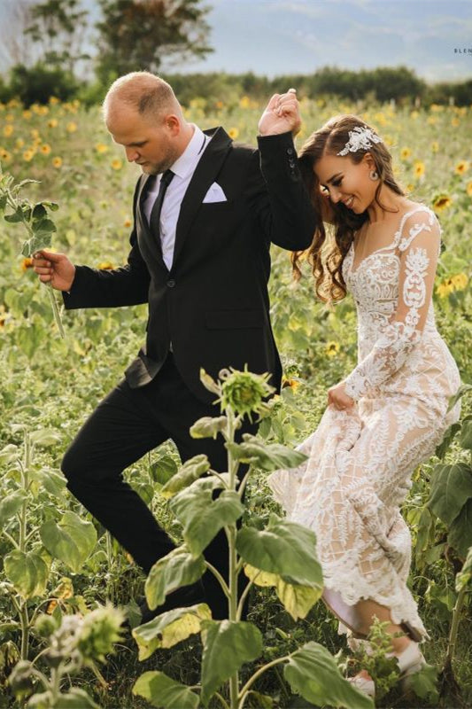 Illusion Long Sleeves Mermaid Lace Wedding Dress Online