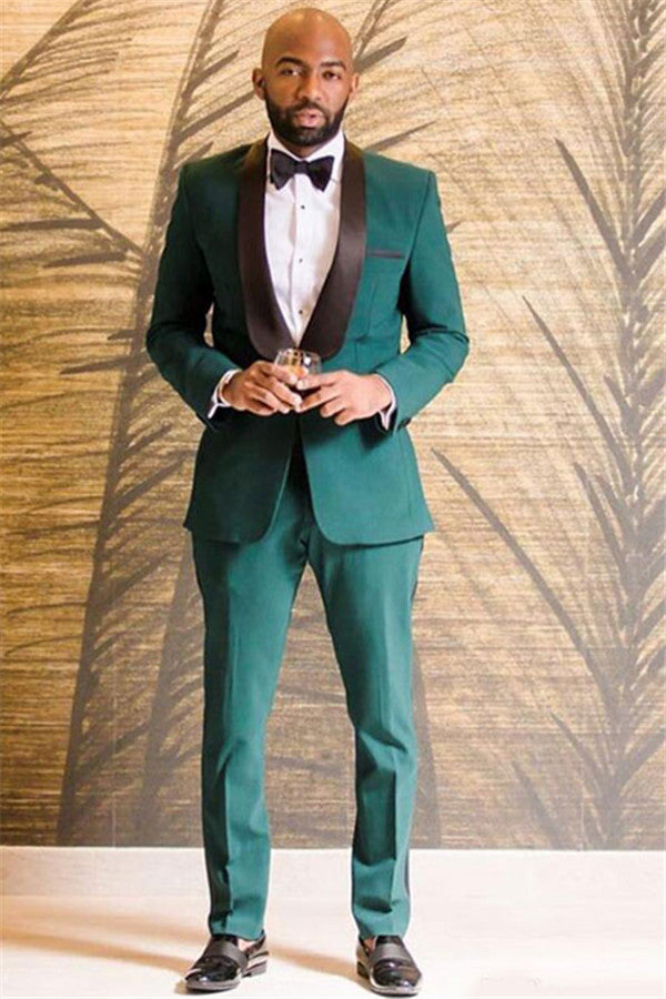 Dark Green Anthony Summer Wedding Suits with One Button for Groom - Fashion Black Shawl Lapel